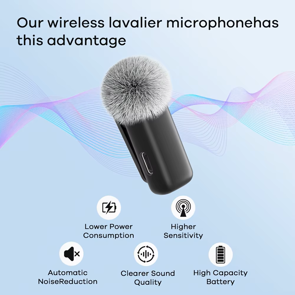 Micrófono inalámbrico para teléfono, con cancelación de ruido en vivo, Clip doble, grabación Lavalier, 2,4 Ghz, USB TIPO-C, 7 en 1