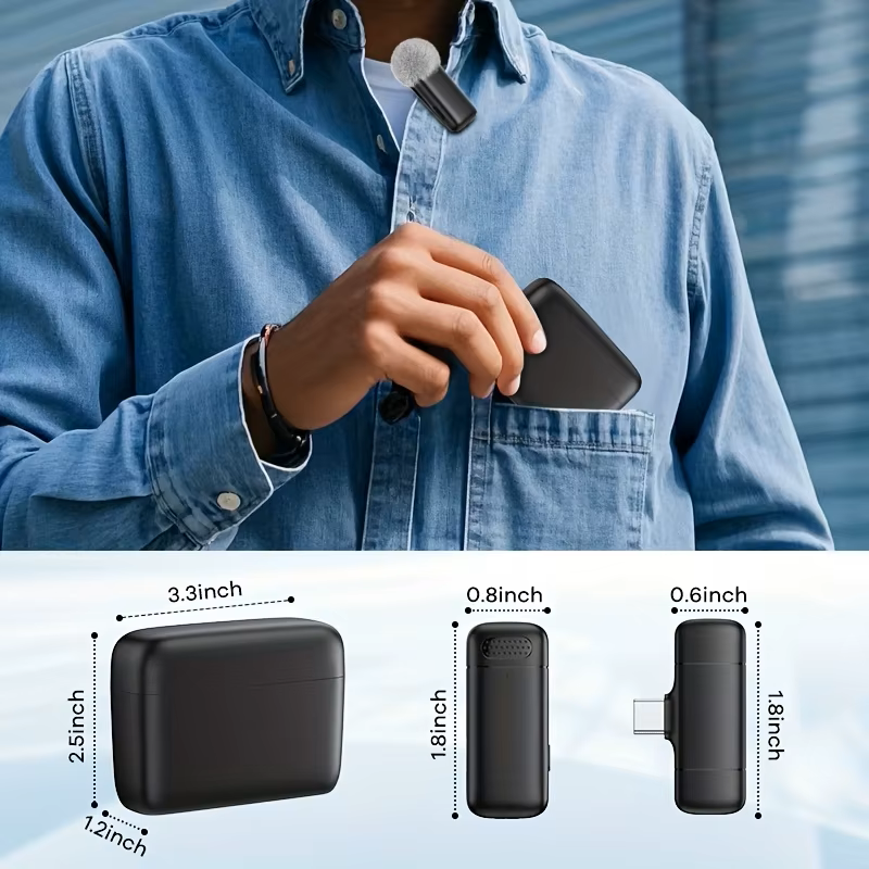 Micrófono inalámbrico para teléfono, con cancelación de ruido en vivo, Clip doble, grabación Lavalier, 2,4 Ghz, USB TIPO-C, 7 en 1