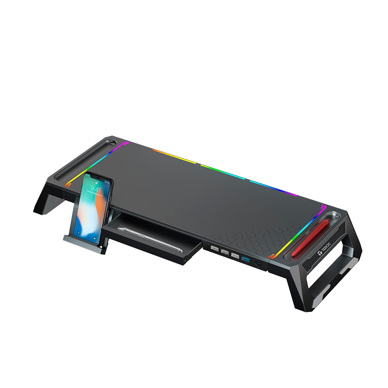 Soporte Stand para Monitor TE-7131N, RGB Multiproposito, 4 Puertos Usb.