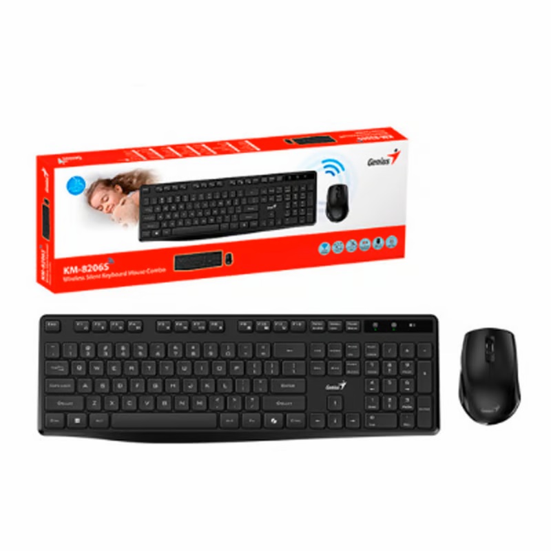  Kit Teclado y Mouse Inalambrico Genius KM-8206S, USB, teclado multimedia. Negro