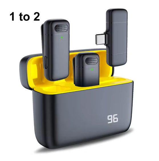 Micrófono Solapero inalámbrico para teléfono, con cancelación de ruido en vivo, Clip doble, grabación Lavalier, 2,4 Ghz, USB TIPO-C