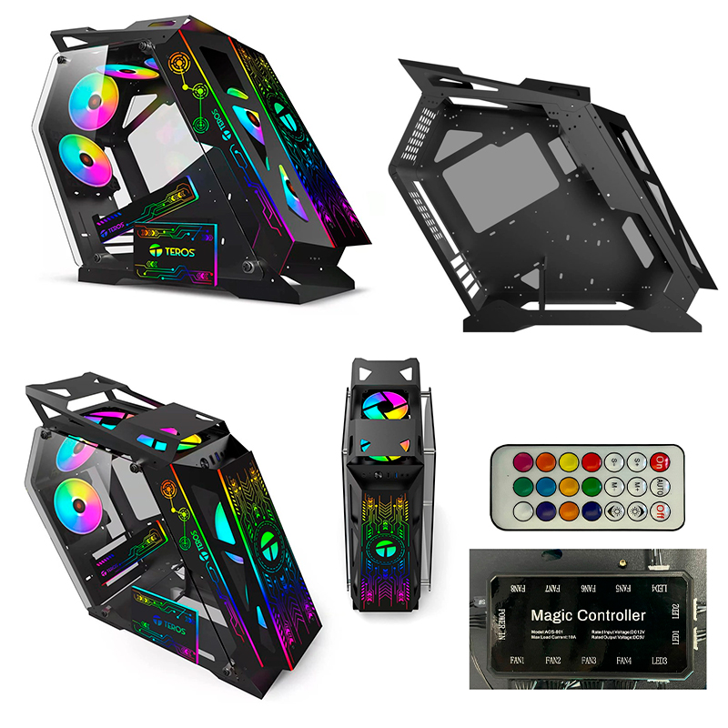 Case gamer TEROS TE-1312, Mid Tower, USB 3.0 / USB 2.0, audio, ventilador ARGB, negro