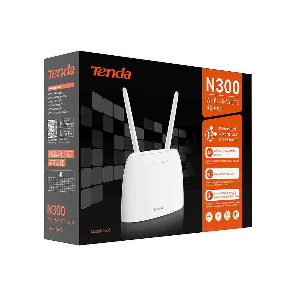 Router 4G Tenda 4G06, N300, 2.4Ghz, 300Mbps.