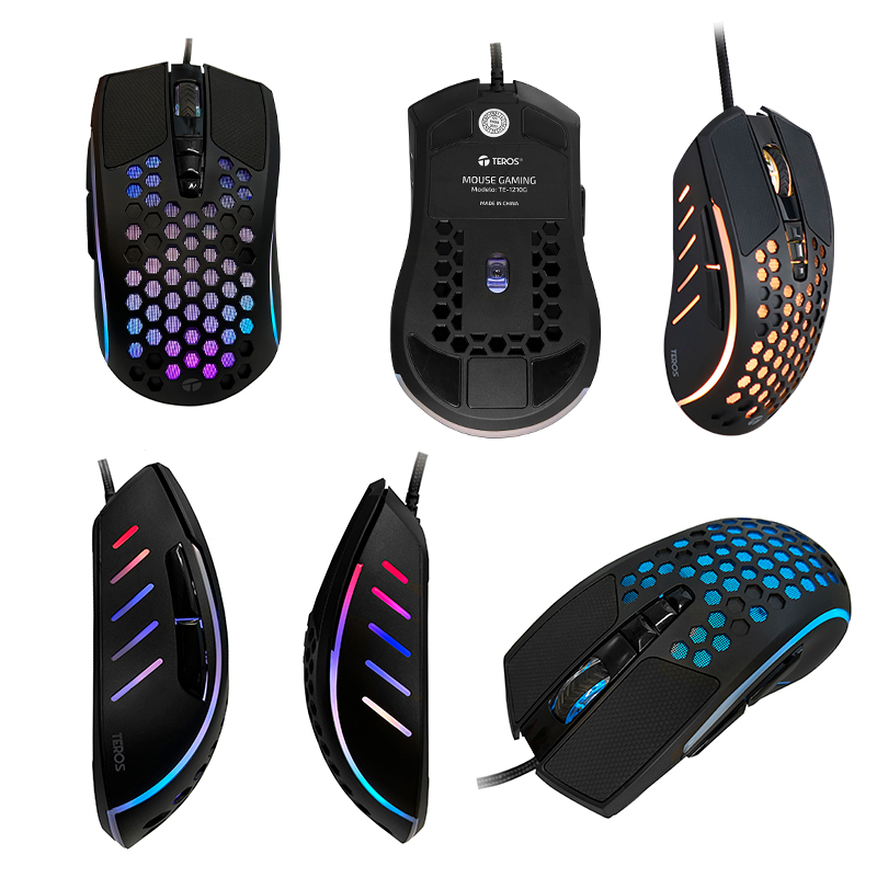Mouse gamer TEROS TE-1210G, 7 botones, RGB, negro