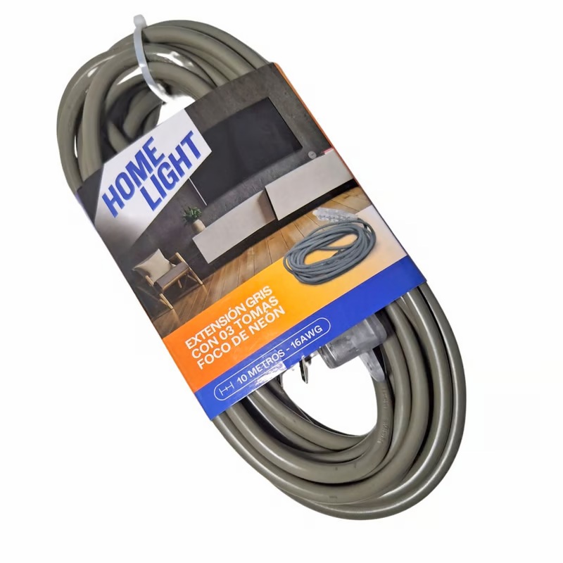 EXTENSION ELECTRICA CABLE VULCANIZADO C/3 TOMAS - 10 METROS SEGUN EE.TT  - HOME LIGHT