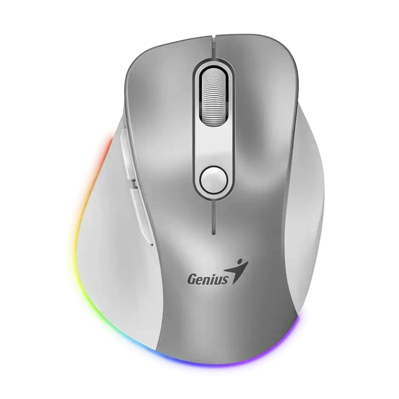 Mouse Inalambrico Genius Ergo 9000s Pro Plata, 2400 Dpi, 6 Botones, Bluetooth, Recargable, Led-rgb
