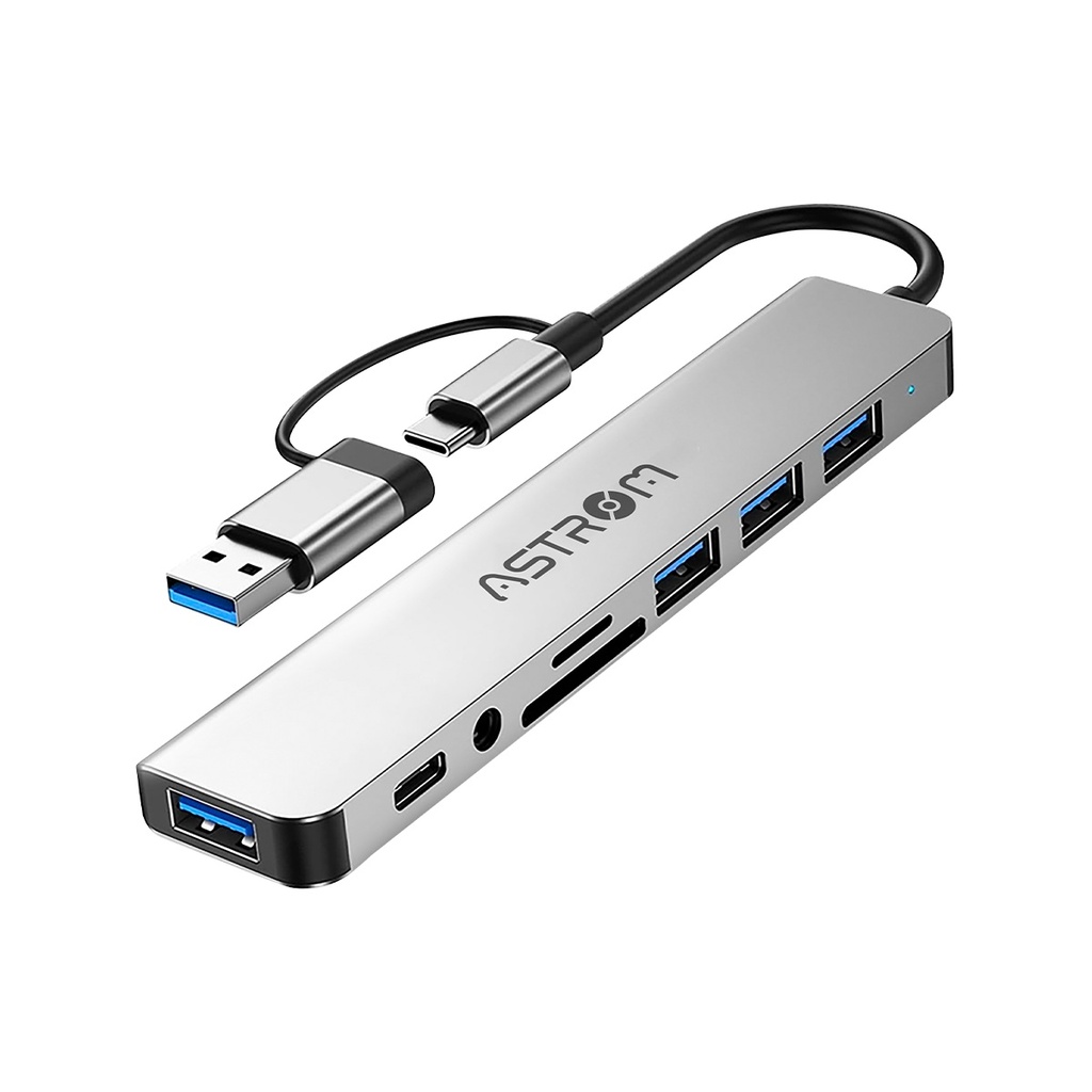 Hub Usb 8 en 1 Astrom AST MH2381 1port Type-C 1port 3.0 4ports 2.0 Sd+Msd 3.5mm Jack Input 