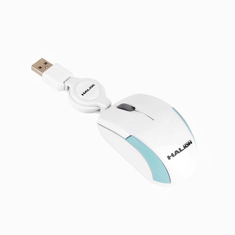 Mouse Usb Halion Cobra HA-M1862 Retractil Blanco/Celeste