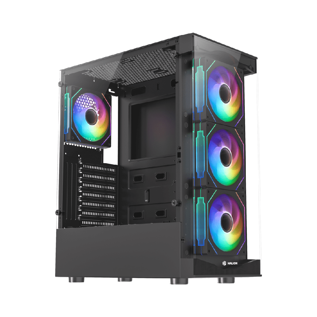 Case Gamer Halion TAURO CR33 c/fuente 500W, Audio HD, Negro. 