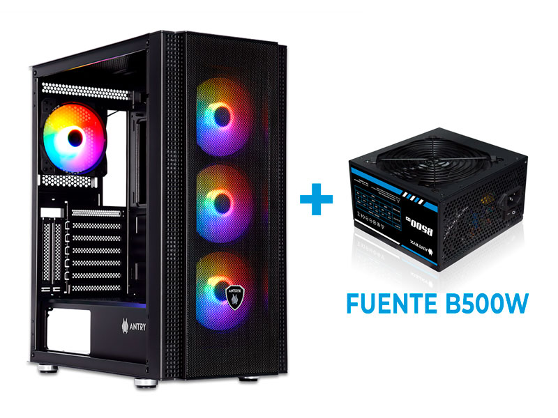 Case Antryx RX-265 + Fuente B500W FRGB FAN X4 Vidrio Templado Black