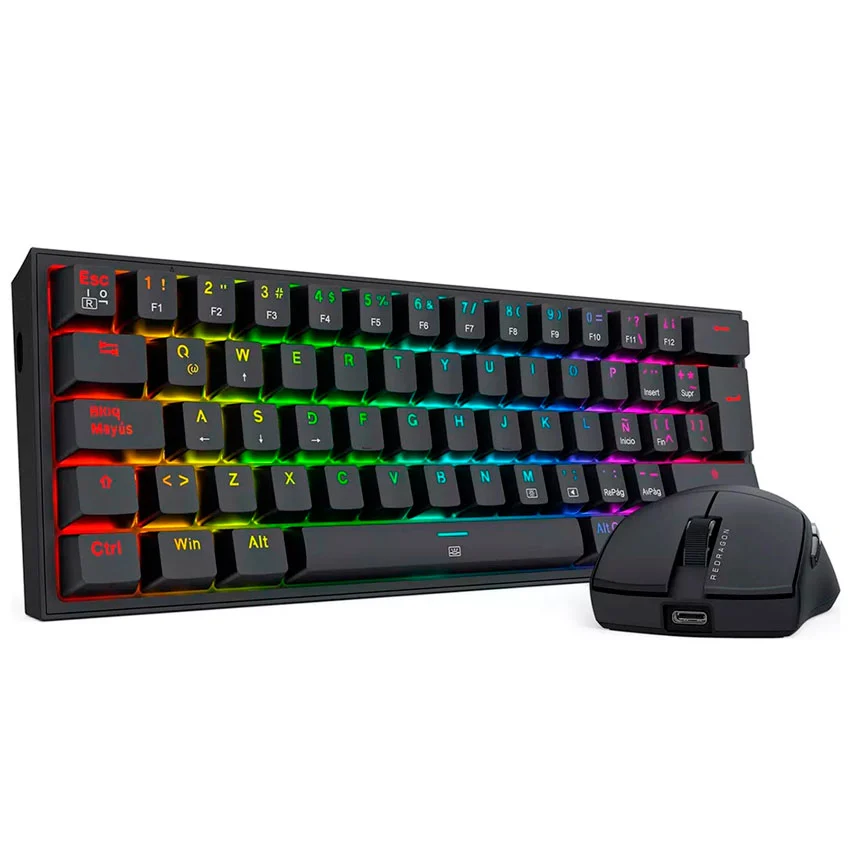Kit Gaming Redragon S143 2 en 1: Teclado K617RGB Fizz y Mouse M724, Negro.