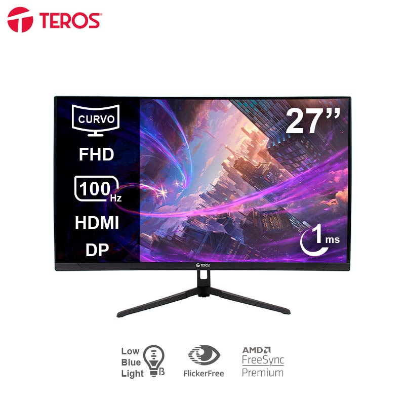 Monitor curvo TEROS TE-2732S 27" FHD VA 100Hz 1ms HDMI DP negro