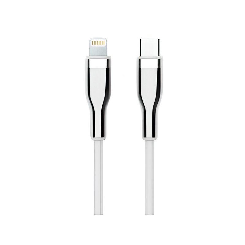 Cable USB TEROS TE-70212W, Tipo C a Lightning, 3A, 20W Máx, blanco y plateado