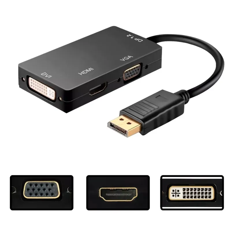 Adaptador Display Port a HDMI + VGA + DVI, KNT-1315. 