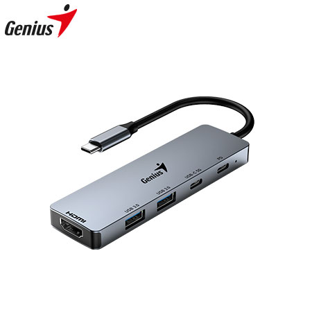 Hub USB-C Genius UH-500, 2 Usb-A 3.0, Hdmi 4k 100w Silver