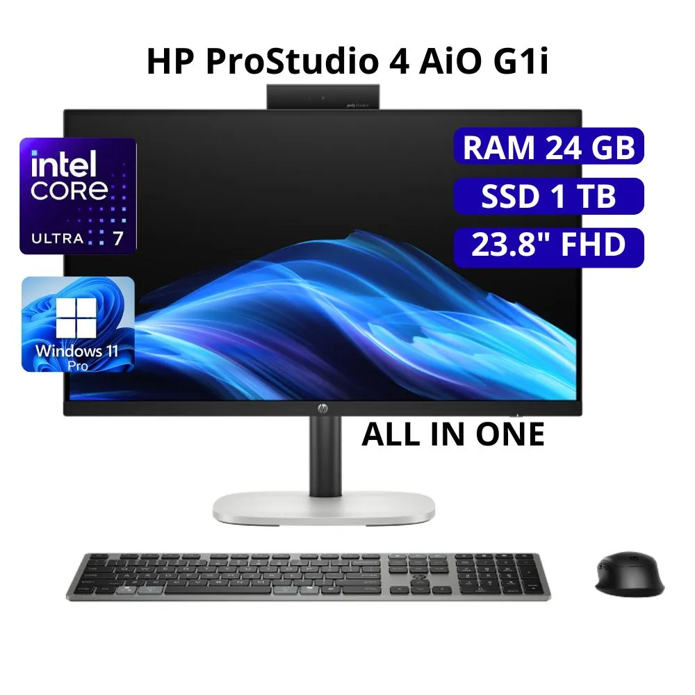All in one HP ProStudio 4 AiO G1i Core ultra7 265T, Ram 24GB, SSD 1TB, 23.8" FHD, Win11Pro.