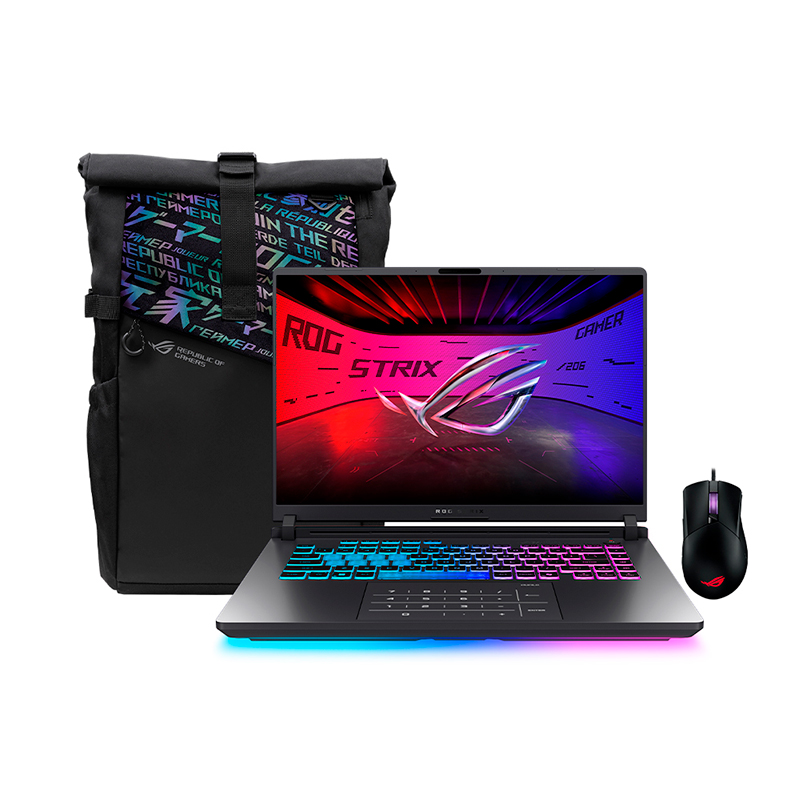 Laptop ASUS ROG STRIX G16 G614PM-RV127W, 16" FHD IPS, AMD Ryzen 9 8940HX hasta 5.3GHz, Ram 16GB DDR5, Disco SSD 1TB, RTX 5060 8GB, Win11Home, Incluye Mochila y Mouse. 