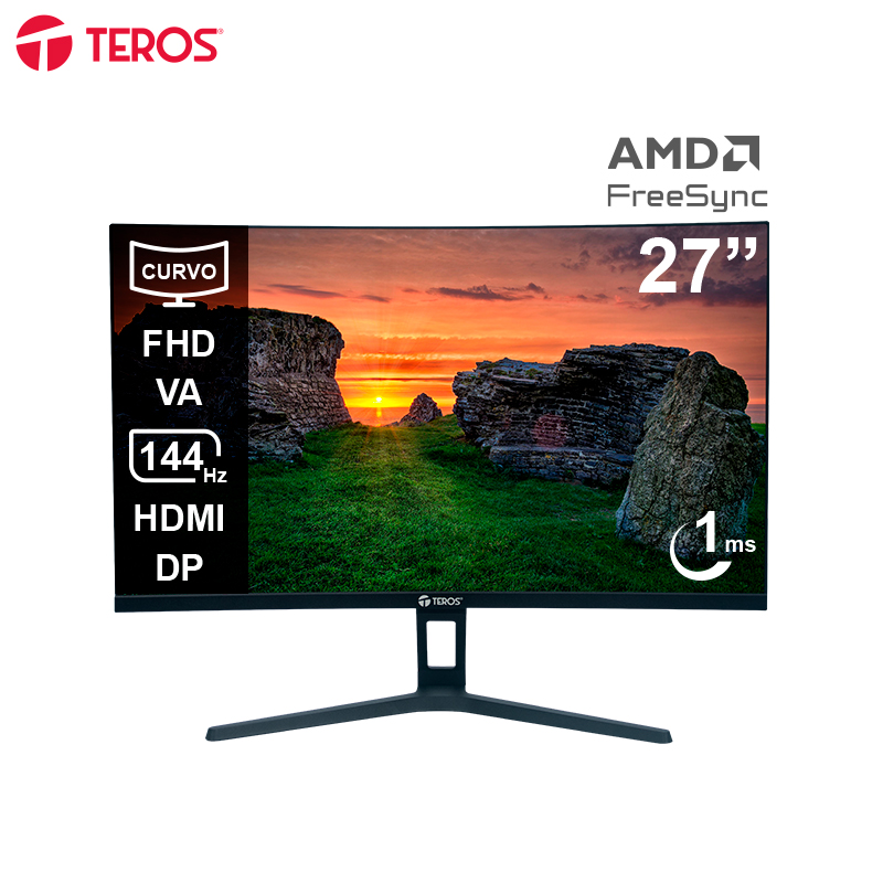 Monitor curvo Teros TE-2734S, 27" FHD VA, 144HZ, 1MS, HDMI, DP, Audio out