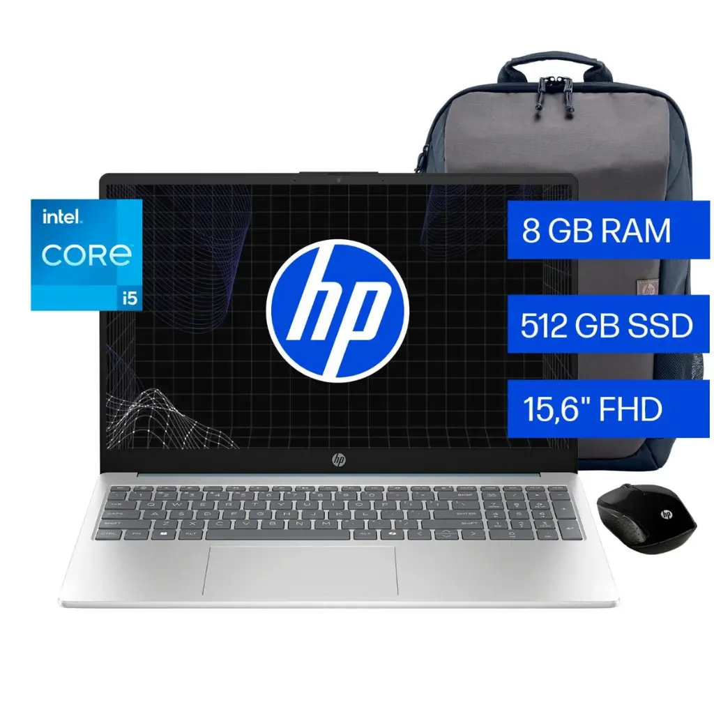 Laptop HP 15-fd0253la 15.6" FHD, Intel Core i5-1334U RAM 8GB DDR4, Disco SSD 512GB + Mochila + Mouse