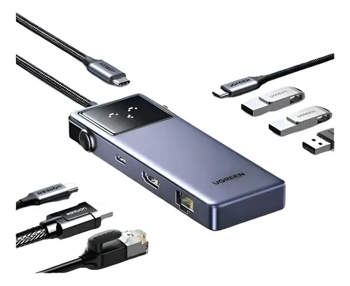 Hub Ugreen 7 en 1 USB-C HDMI 4K@60Hz Ethernet 1Gbps 100W PD Gris