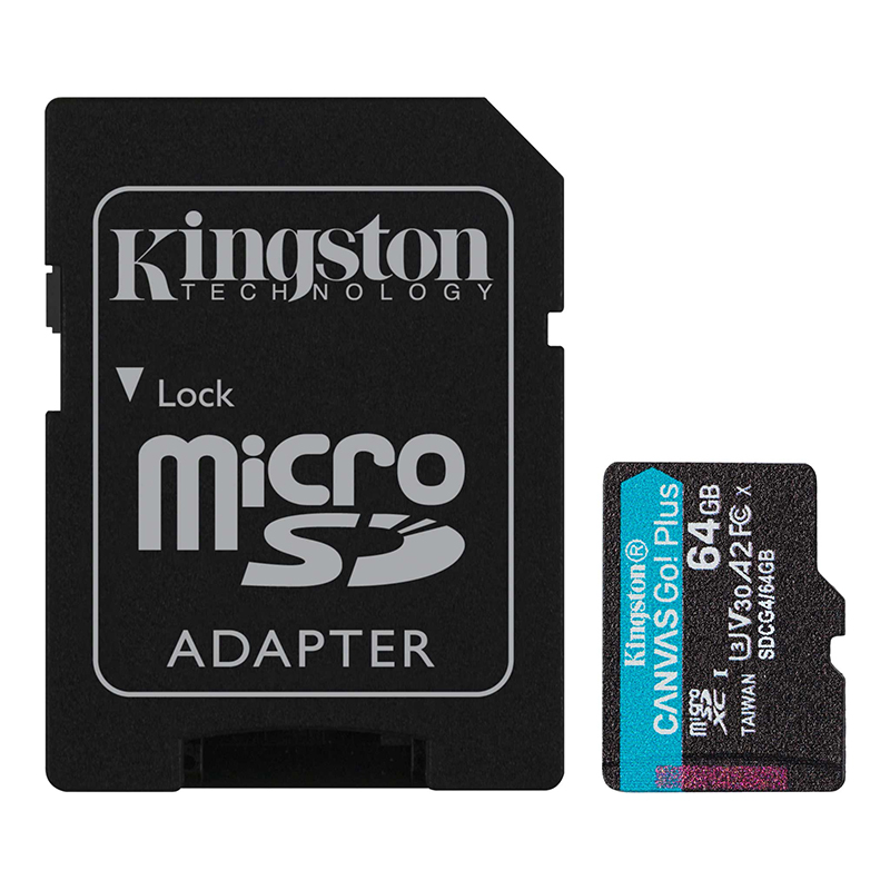 Memoria Flash microSD Kingston Canvas Go! Plus, 64GB, con adaptador SD.