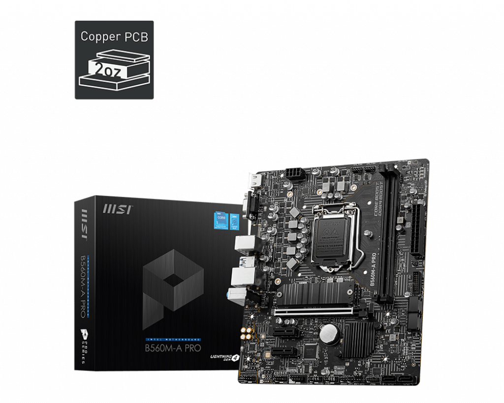 Motherboard MSI B560M-A PRO, LGA 1200, 2DDR4, 1PC-Ex16, 2PCI-Ex1, LAN, HDMI, VGA.