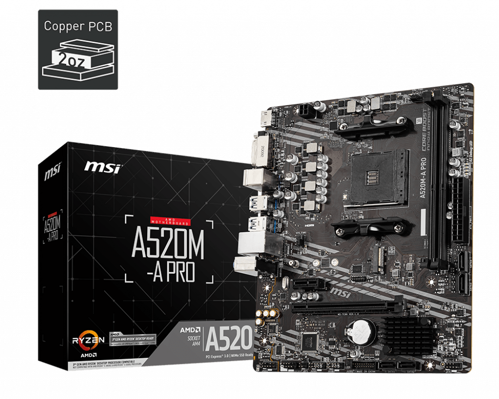 Motherboard MSI A520M-A PRO DDR4 64GB 4400 MHZ HDMI 10/100/1000 M-ATX AM4
