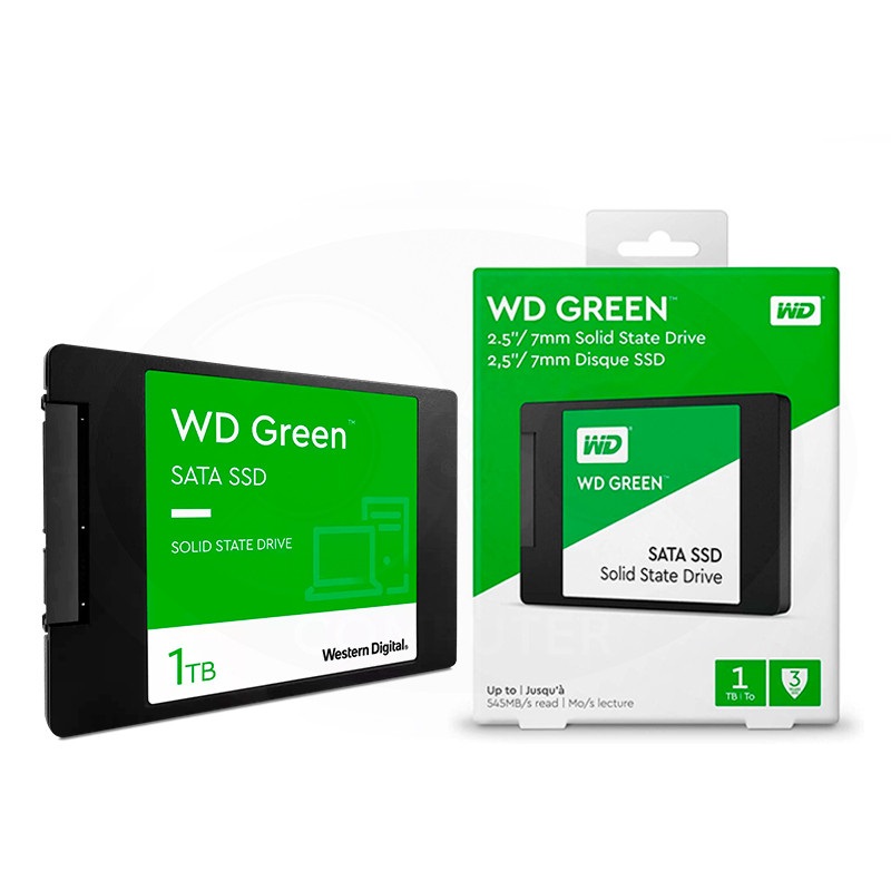 Unidad de estado solido Western Digital Green, WDS100T3G0A, 1TB, SATA 6Gb/s, 2.5", 7mm.