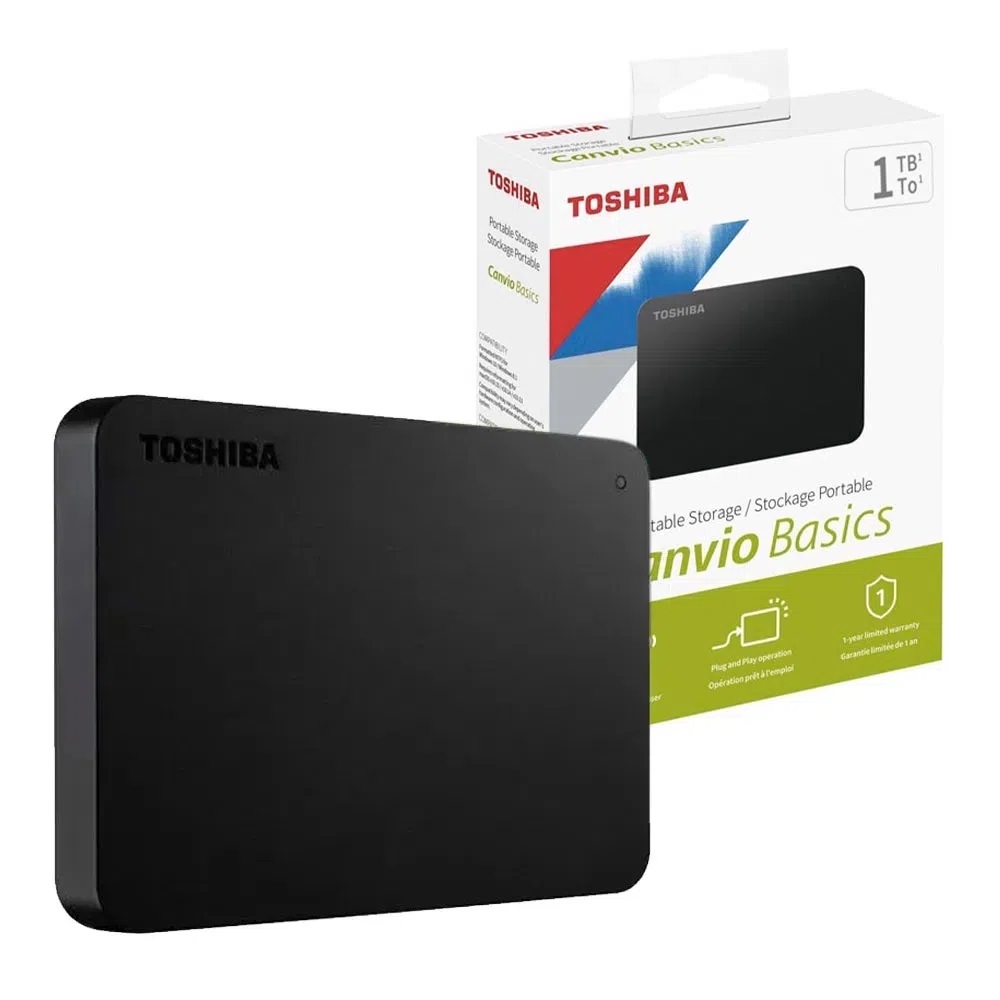 Disco duro externo Toshiba Canvio Basics, 1TB, USB 3.0, 2.5", Negro.