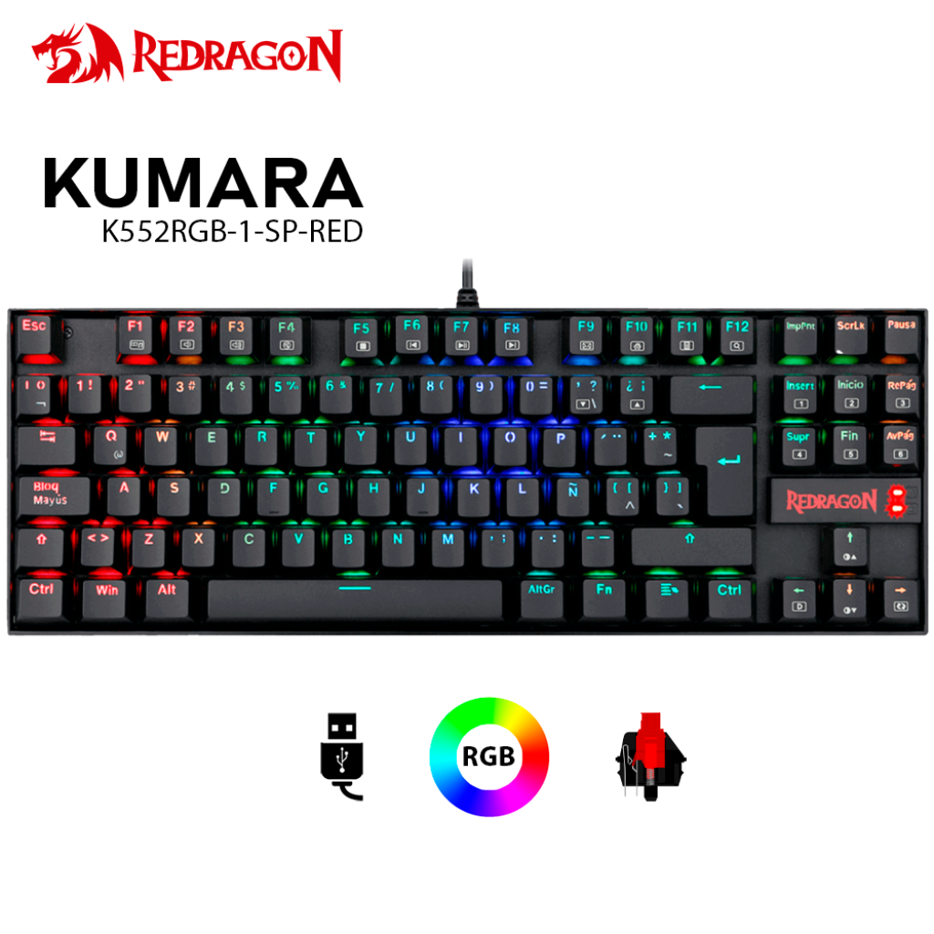 Teclado Mecanico Redragon Kumara K552RGB, Switches Rojo, Negro.