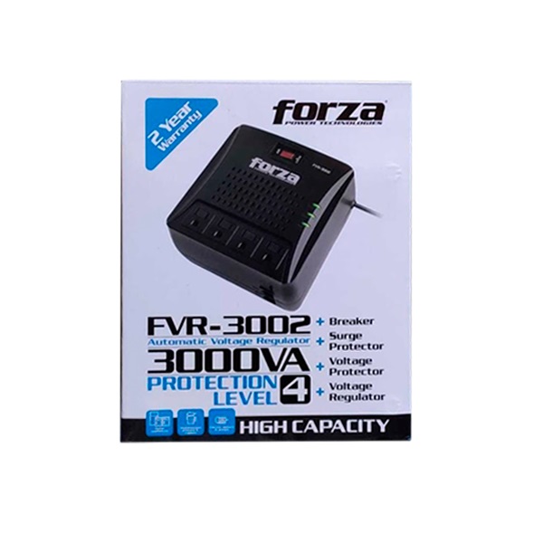 Estabilizador Forza FVR-3002, 3000VA/1500W 4 tomas.