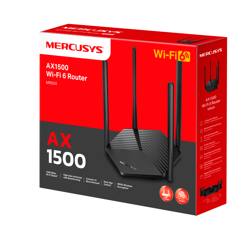 Router Wifi Mercusys MR60X, AX1500 Wifi 6, Doble banda.