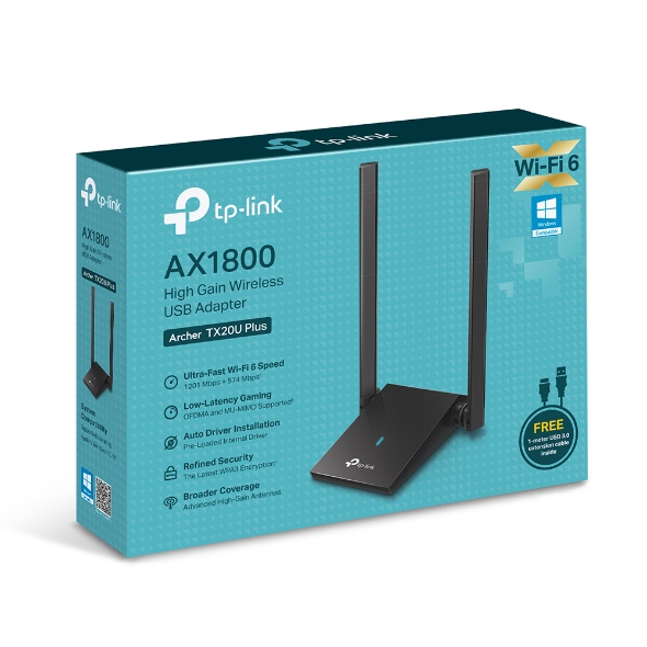 Adaptador USB Wi-Fi 6 Tp-Link Archer TX20U Plus AX1800, con 2 antenas