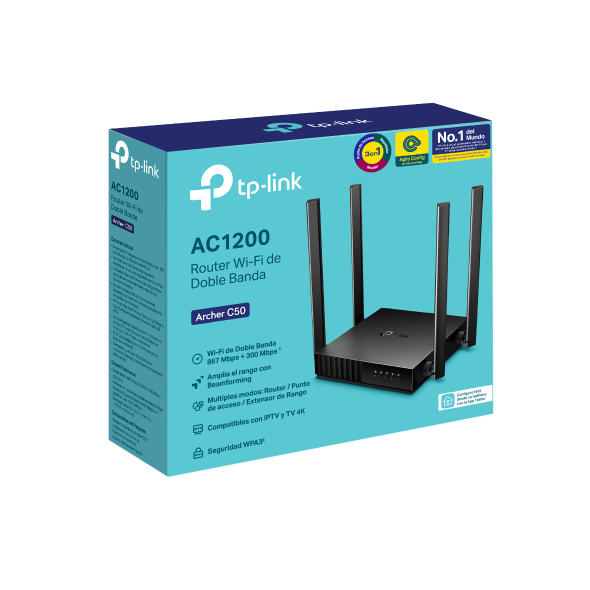 Router Inalambrico TP-LINK ARCHER C50, AC1200 Dual-Band, 300Mbps y 867Mbps