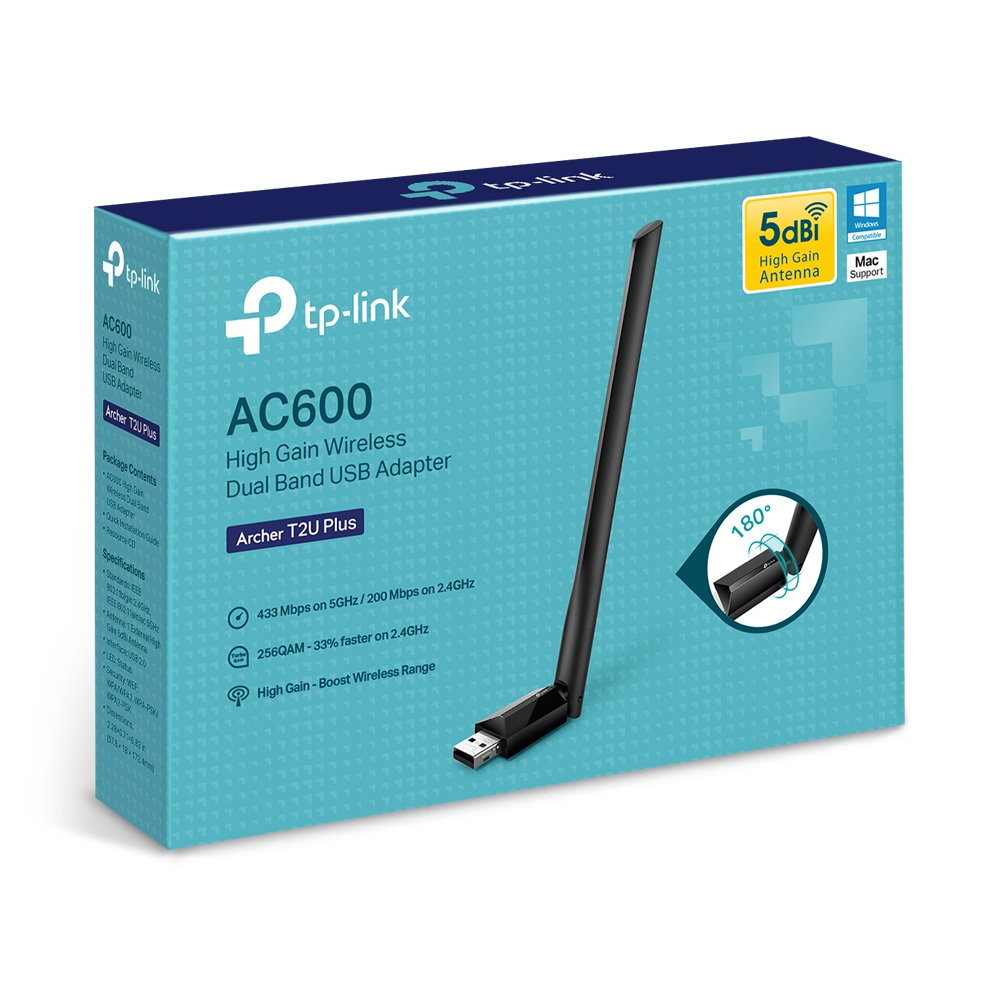 Adaptador Wifi Tp-Link Archer T2U Plus AC600, Usb Alta Ganancia.