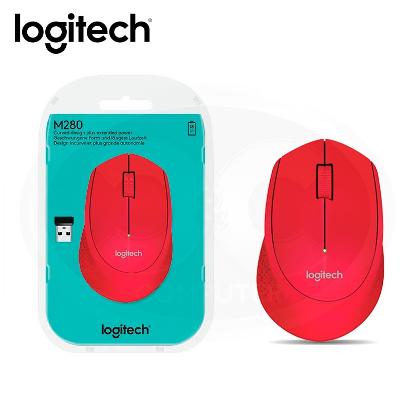 Mouse inalambrico Logitech M280, 1000dpi, Rojo.