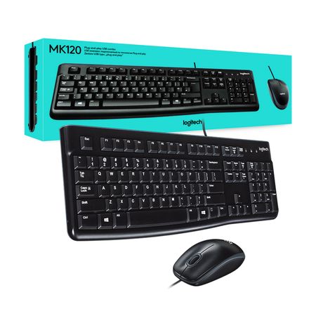 Kit Teclado y Mouse Logitech MK120, USB, Negro.