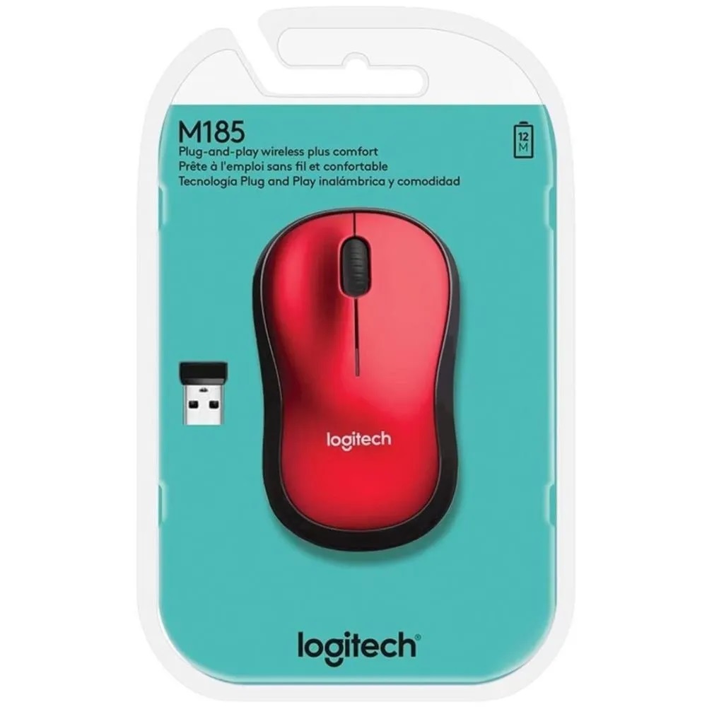 Mouse Inalambrico Logitech M185 Rojo.