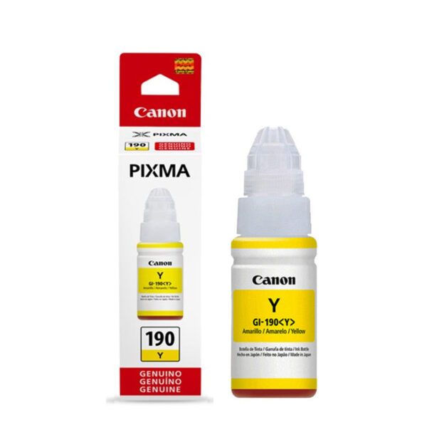 Tinta Canon GI-190Y, amarillo 70ml, Caja.