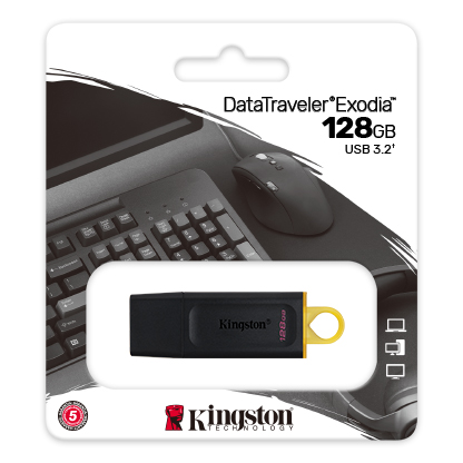 Memoria USB Kingston DT Exodia 128GB, USB 3.2, Negro, Amarillo.