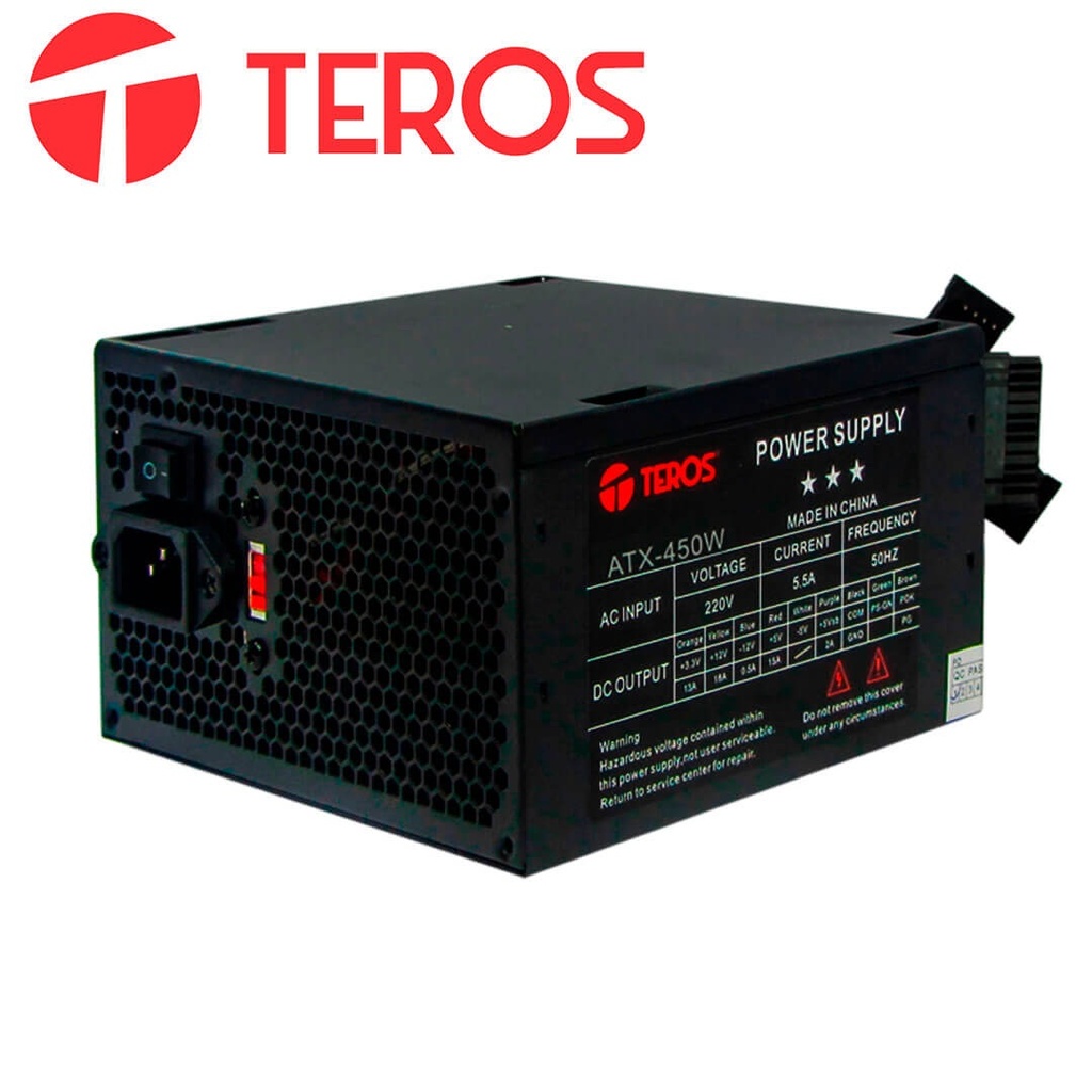 Fuente Poder Teros ATX-450W, 115 VAC/450 VAC.