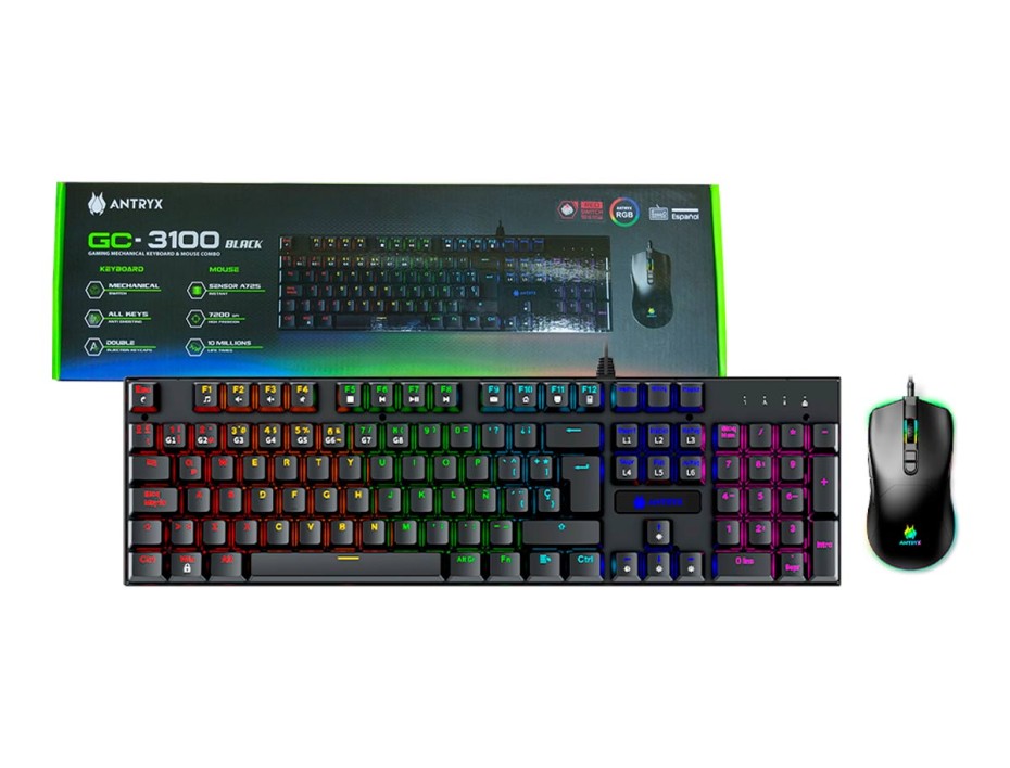 Kit Mecanico Gamer Teclado y Mouse Antryx GC-3100 Black Blue Switch