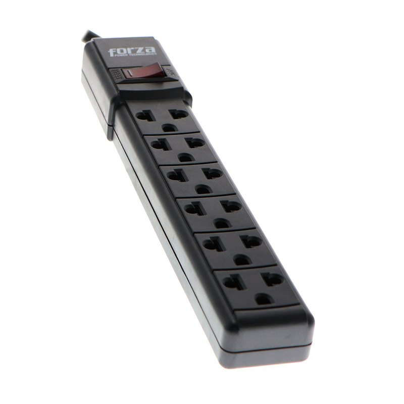 Regleta Supresor de Picos Forza 2200W, 6 NEMA universales, disyuntor reposición-120V/240V