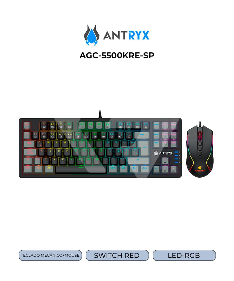 KIT Gaming Antryx GC-5500 USB BLACK, Teclado Mecanico, RED SWITCH, Mouse RGB