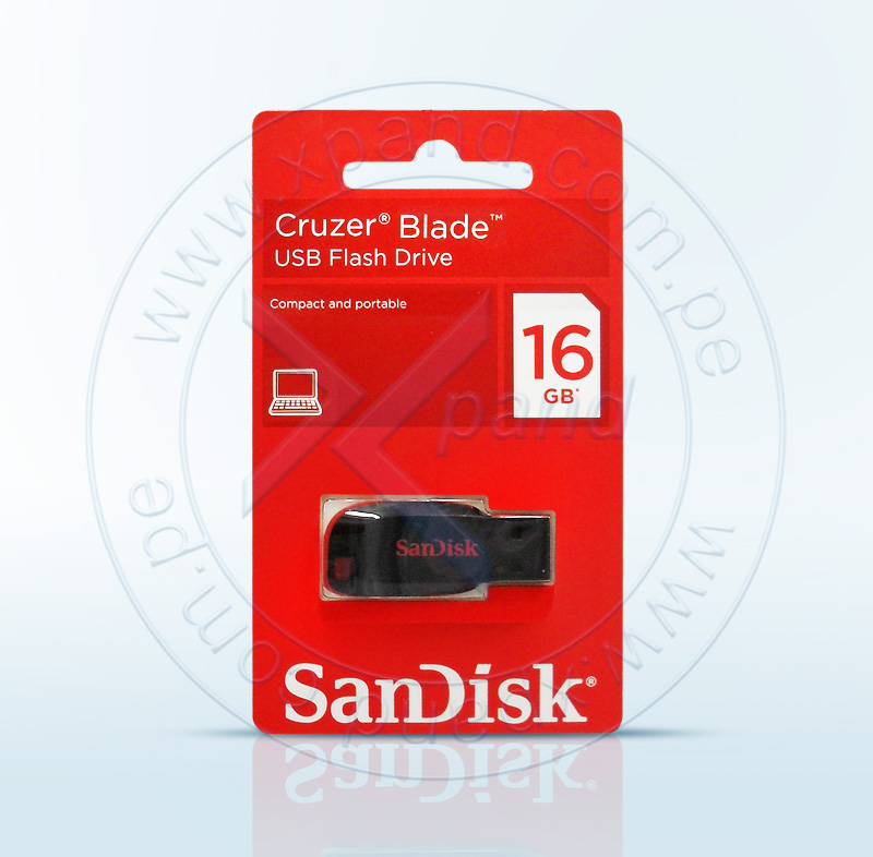 Memoria Flash USB SanDisk Cruzer Blade, 16GB, USB 2.0, presentación en colgador.