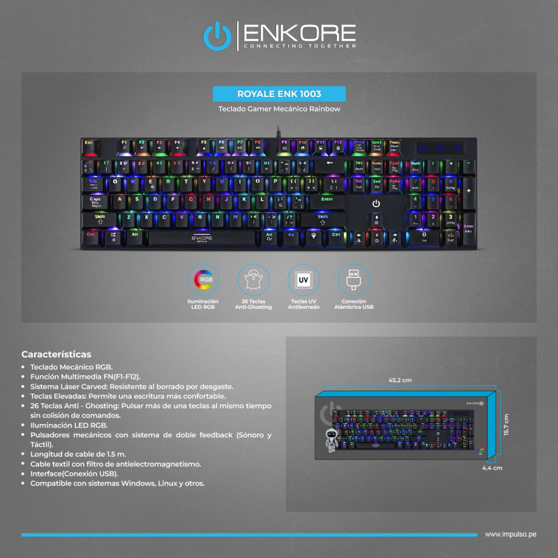 Teclado Mecanico RGB USB Enkore Royale ENK1003 Negro