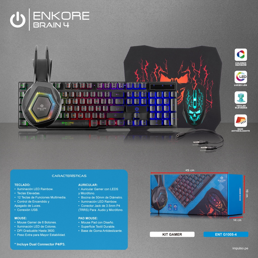 Combo Gamer 4 en 1 Brain 4 Enkore - C220