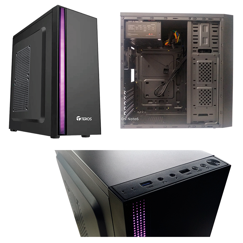 Case TEROS TE-1075N, Mid Tower, ATX, 250 W, USB 3.0 / 2.0, audio, negro.