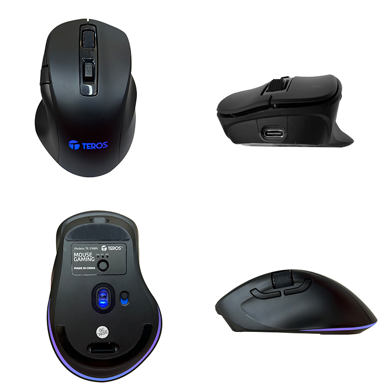 Mouse óptico gamer TEROS TE-5168N, 7 botones, 6400 DPI, RGB, negro