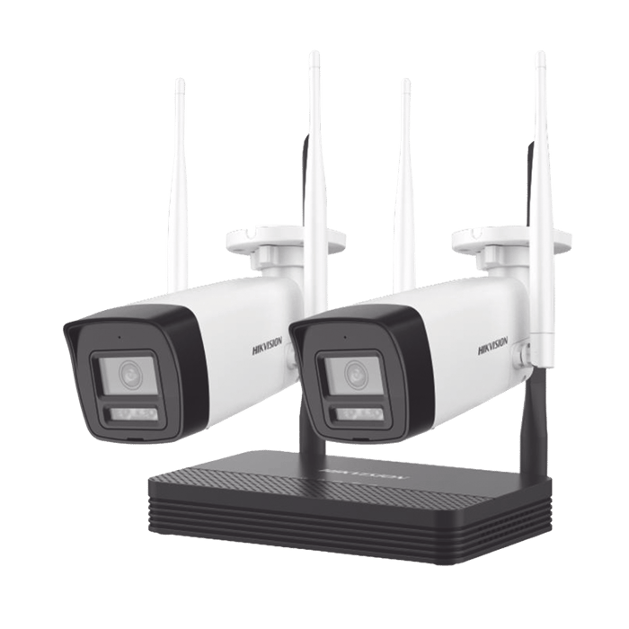 Cámara Kit de Videovigilancia Inalámbrico Hikvision NKS424W0H 4 Megapíxel NVS 4CH 2 Cámaras Bala para Exterior con Lente 2.8mm y Dual Light